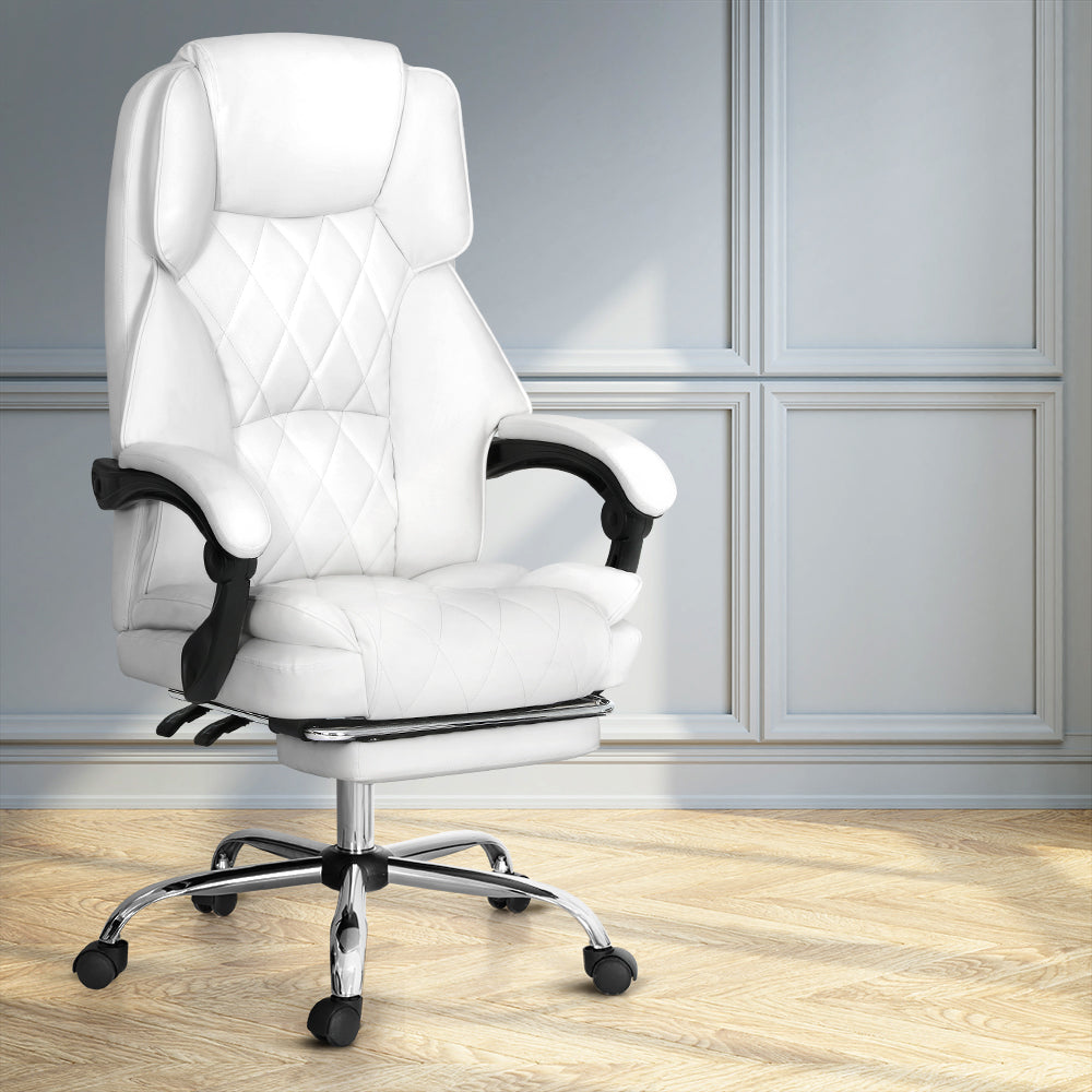 Artiss Executive Office Chair Leather Footrest White - TRENDZ