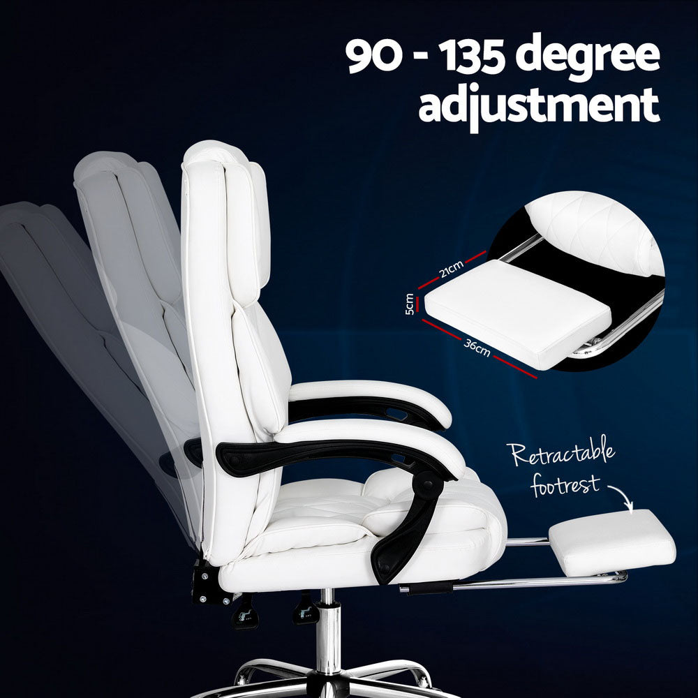 Artiss Executive Office Chair Leather Footrest White - TRENDZ