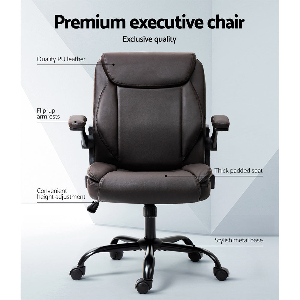 Artiss Executive Office Chair Mid Back Brwon - TRENDZ