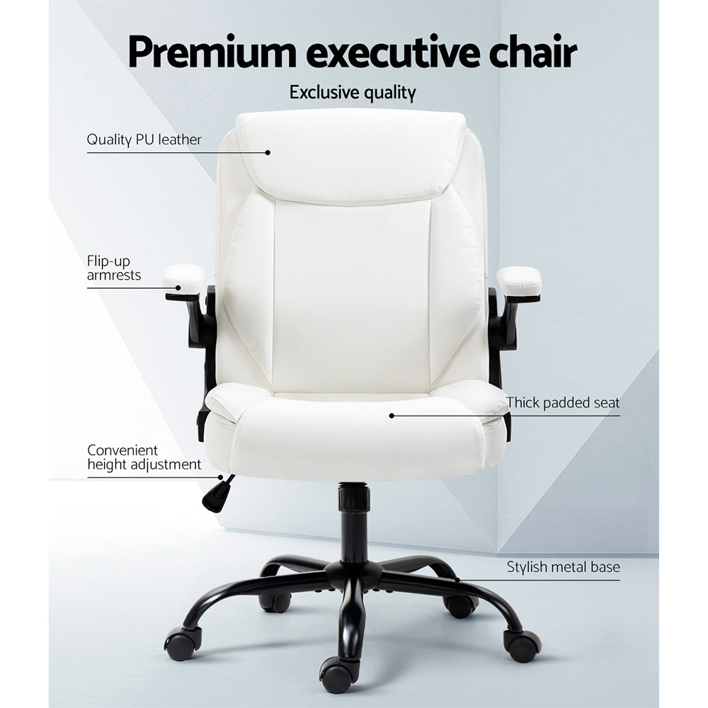 Artiss Executive Office Chair Mid Back White - TRENDZ