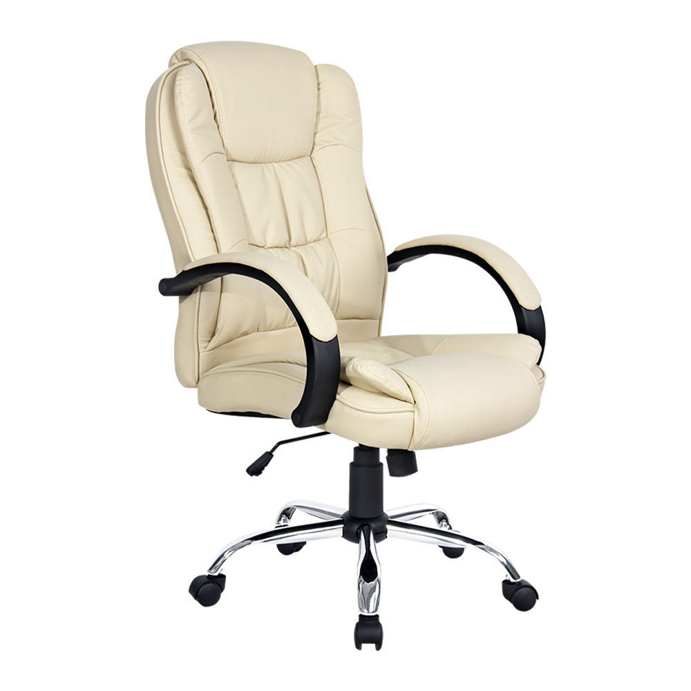 Artiss Executive Office Chair Leather Tilt Beige - TRENDZ