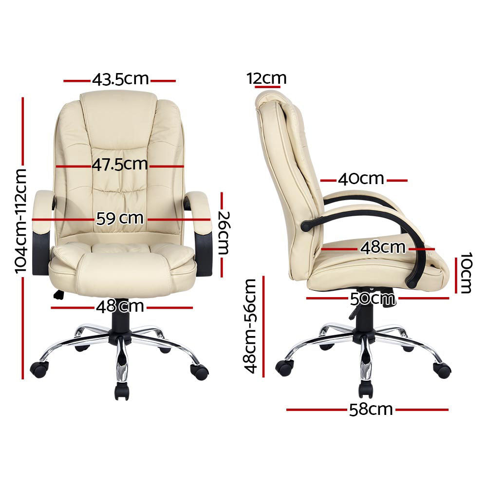 Artiss Executive Office Chair Leather Tilt Beige - TRENDZ
