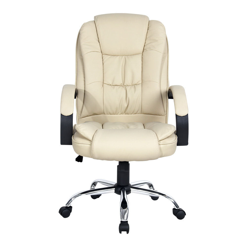 Artiss Executive Office Chair Leather Tilt Beige - TRENDZ
