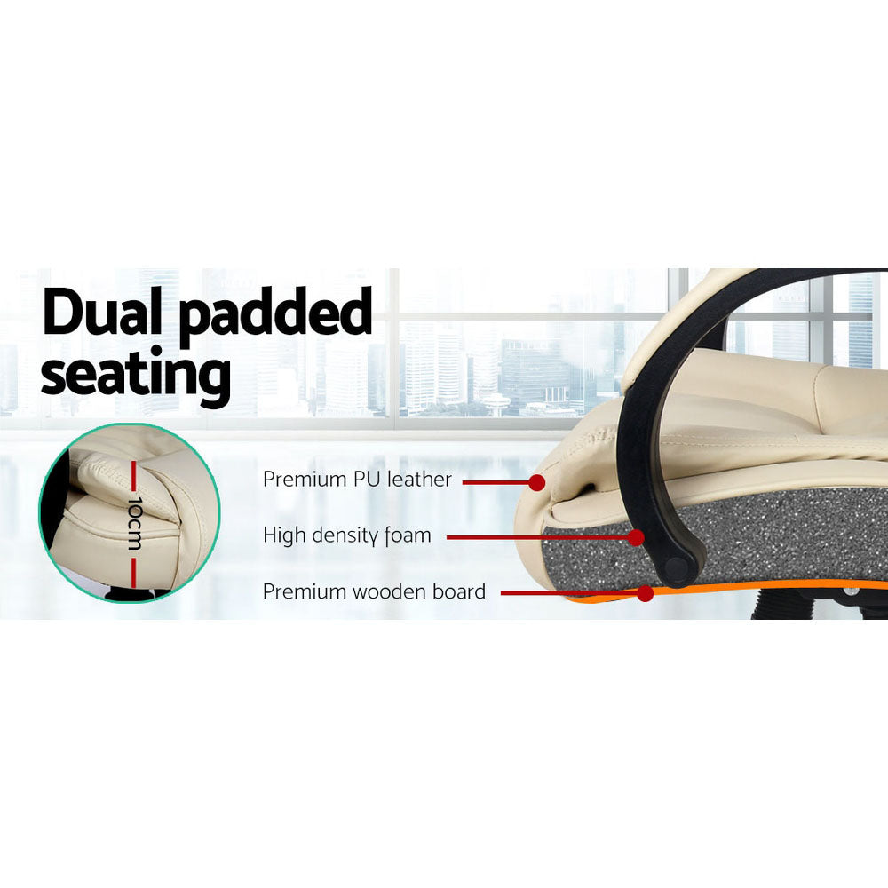 Artiss Executive Office Chair Leather Tilt Beige - TRENDZ