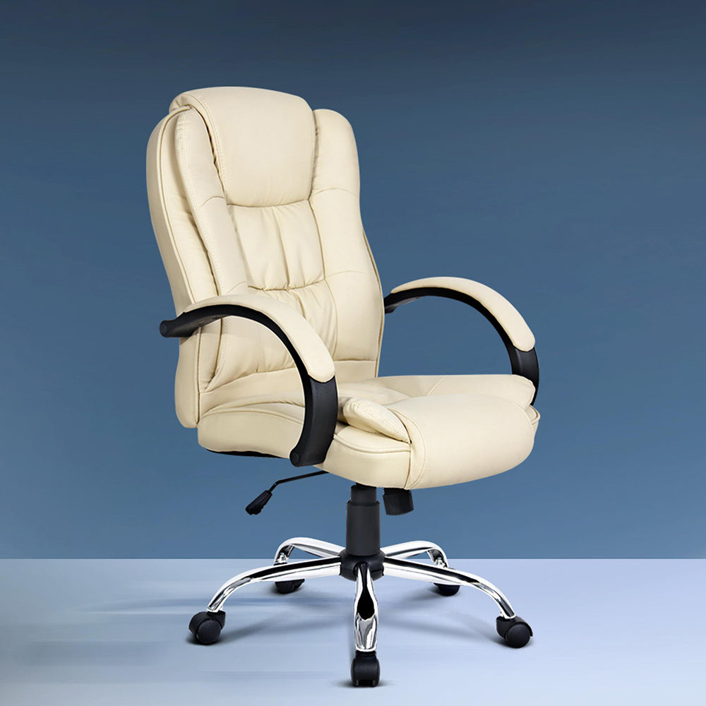 Artiss Executive Office Chair Leather Tilt Beige - TRENDZ