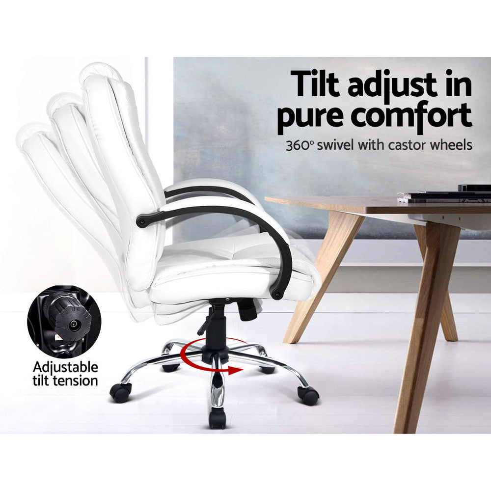 Artiss Executive Office Chair Leather Tilt White - TRENDZ