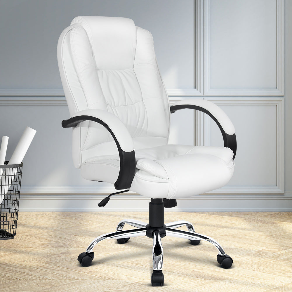 Artiss Executive Office Chair Leather Tilt White - TRENDZ