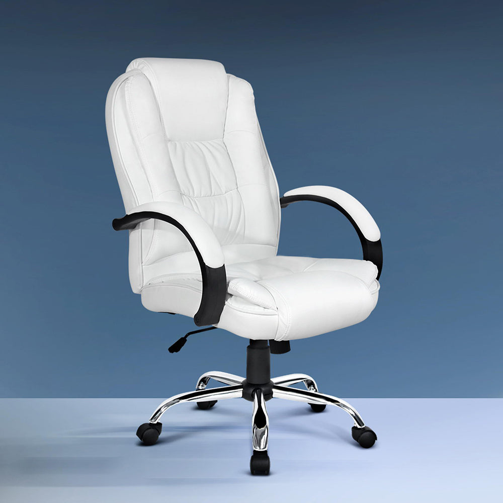 Artiss Executive Office Chair Leather Tilt White - TRENDZ