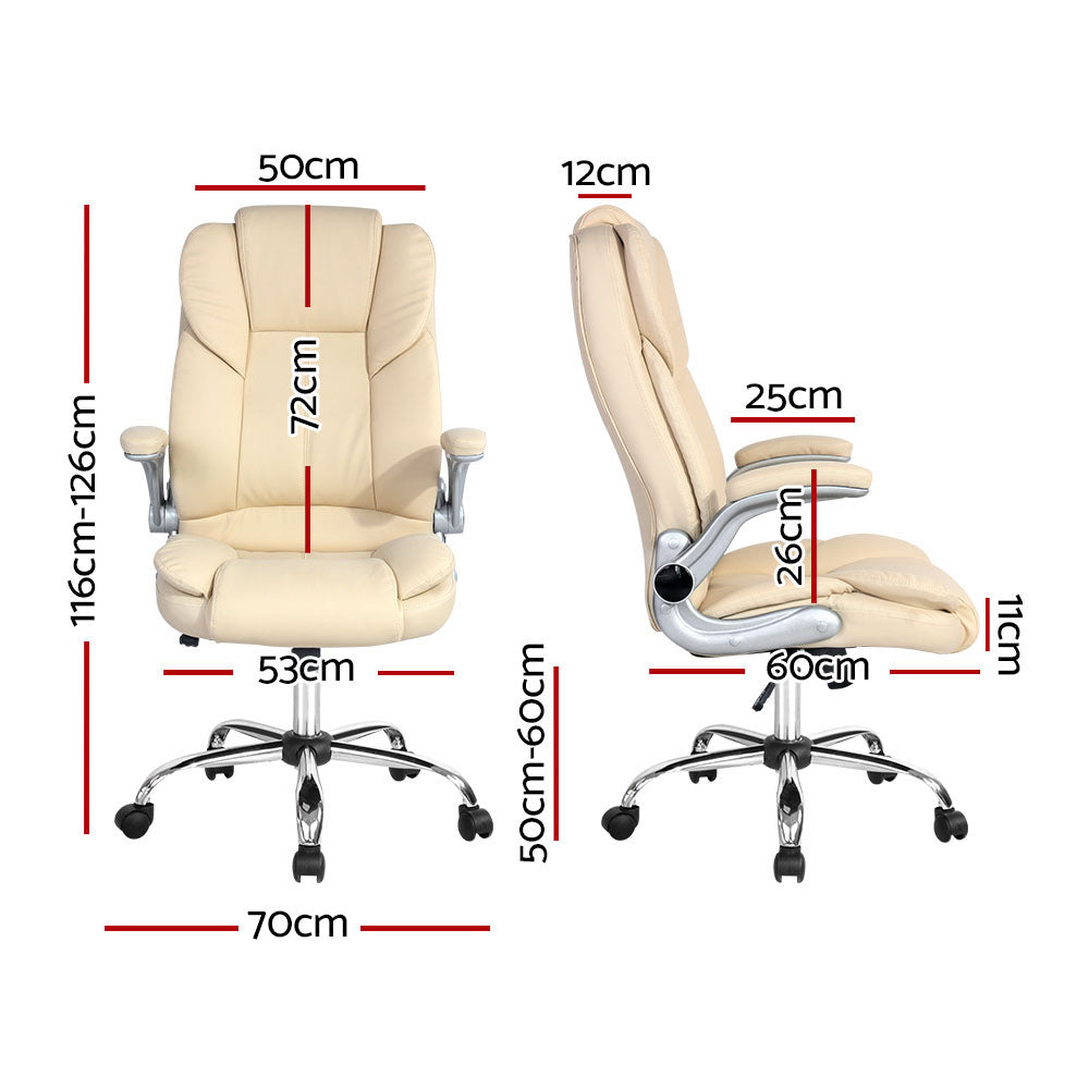 Artiss Executive Office Chair Leather Tilt Beige - TRENDZ