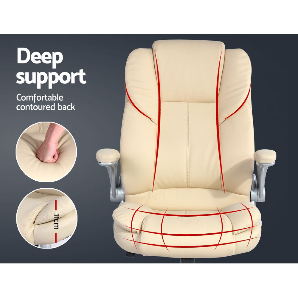 Artiss Executive Office Chair Leather Tilt Beige - TRENDZ
