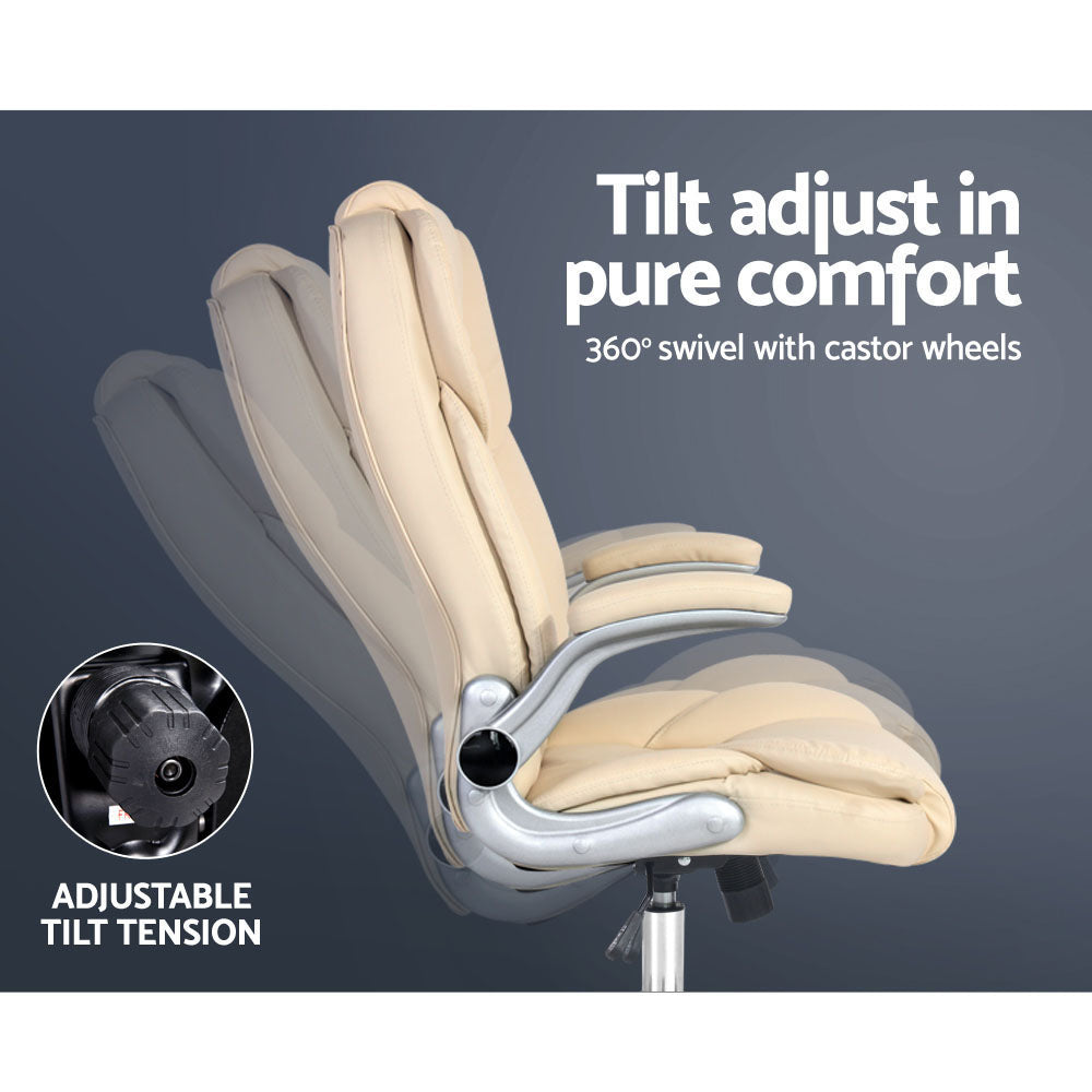 Artiss Executive Office Chair Leather Tilt Beige - TRENDZ