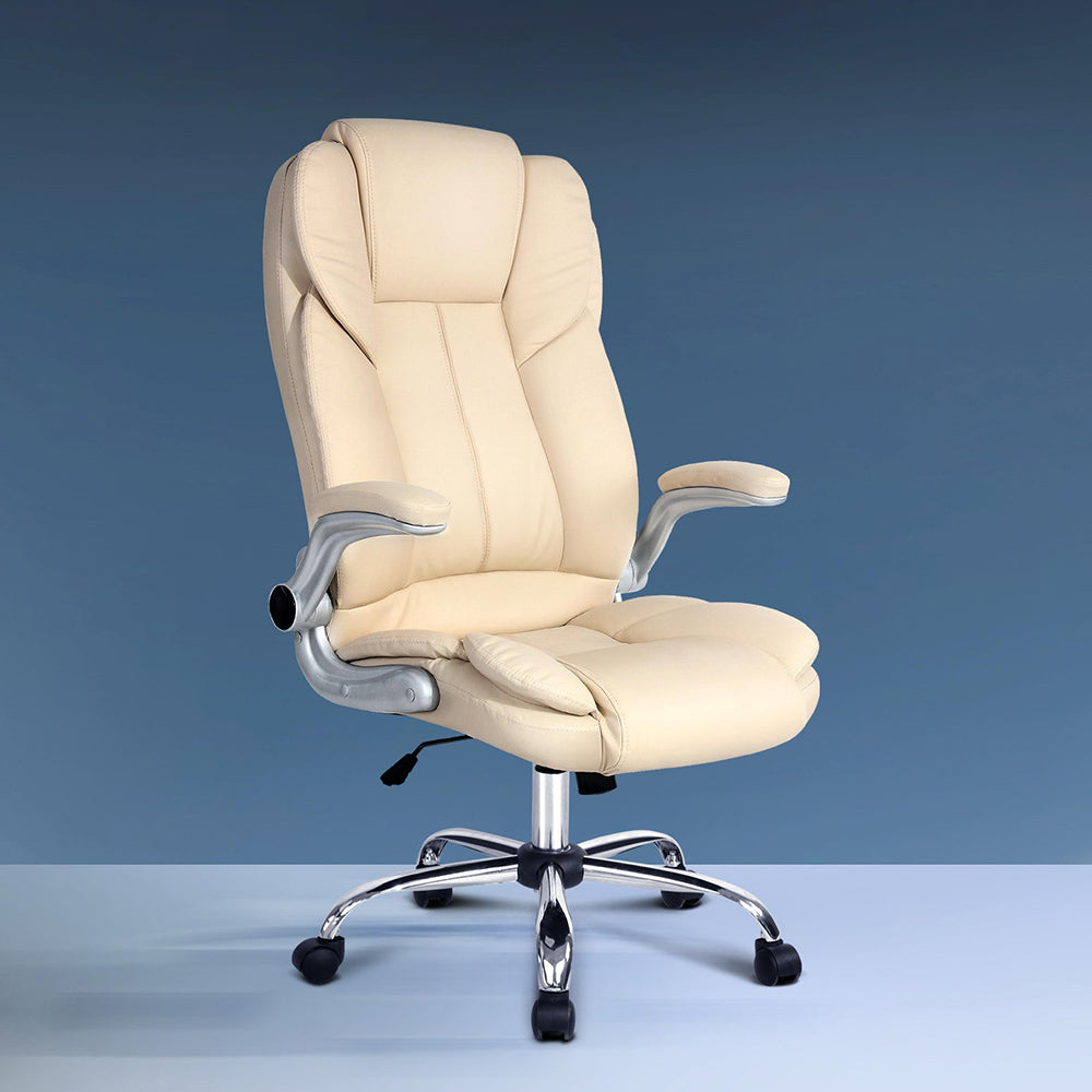 Artiss Executive Office Chair Leather Tilt Beige - TRENDZ