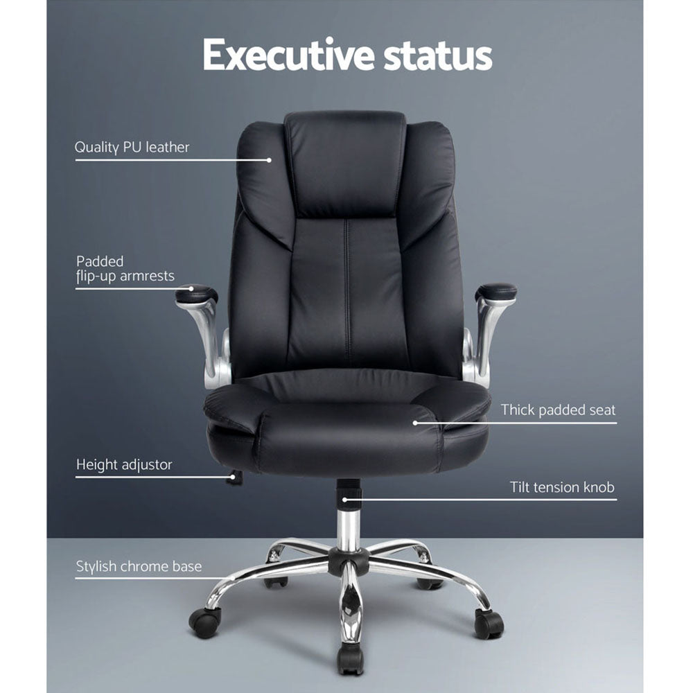 Artiss Executive Office Chair Leather Tilt Black - TRENDZ