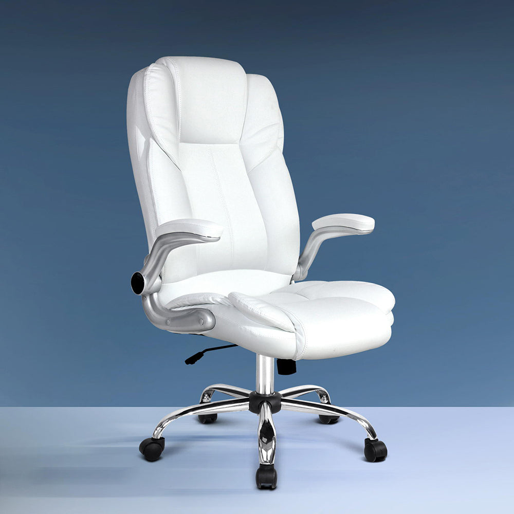 Artiss Executive Office Chair Leather Tilt White - TRENDZ