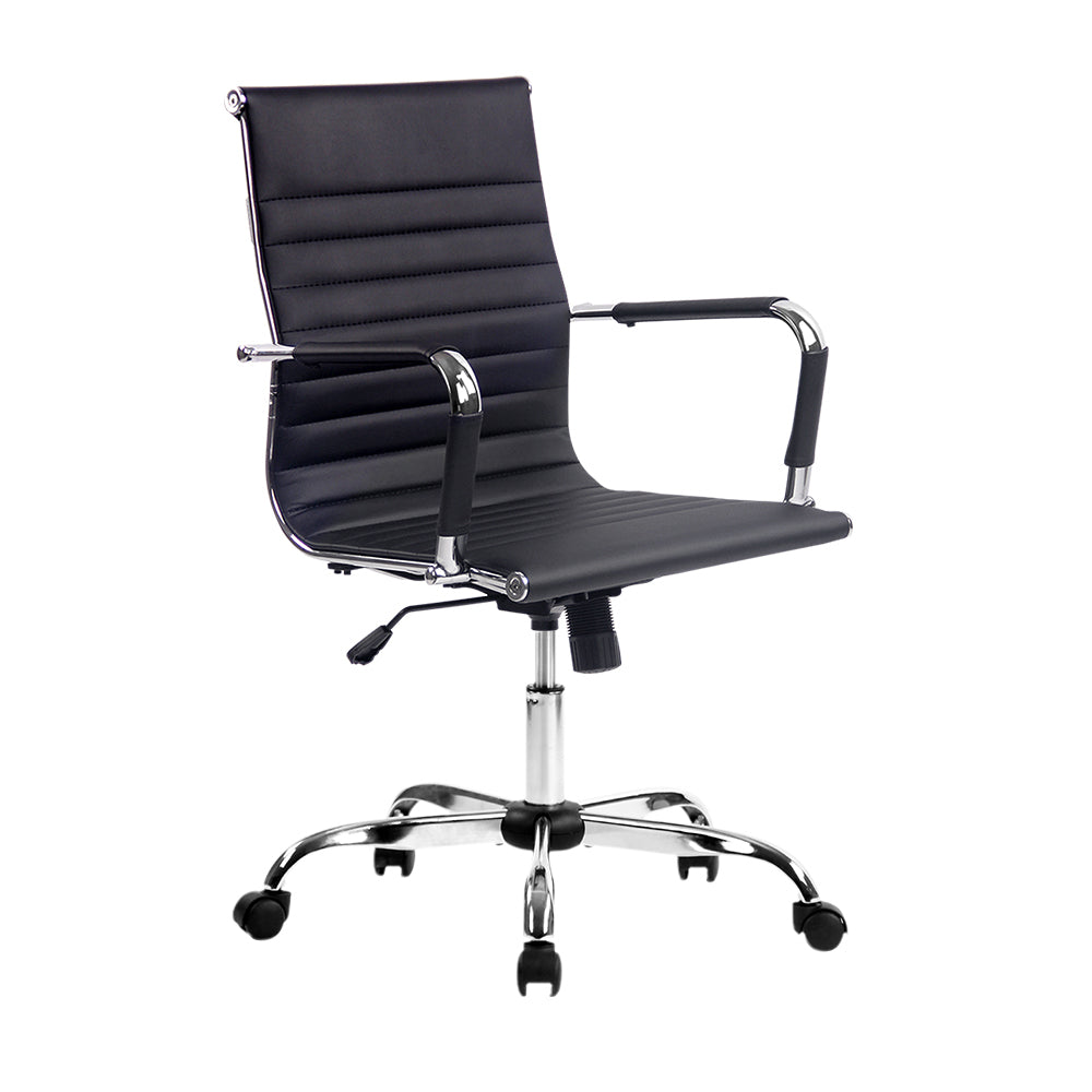 Artiss Office Chair Conference Chairs PU Leather Mid Back Black - TRENDZ