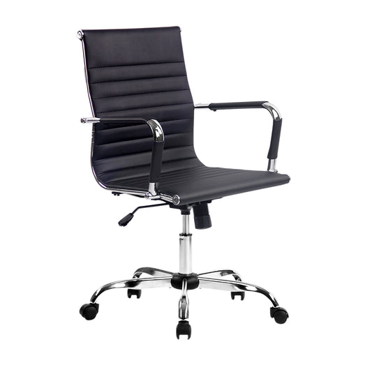 Artiss Office Chair Conference Chairs PU Leather Mid Back Black - TRENDZ