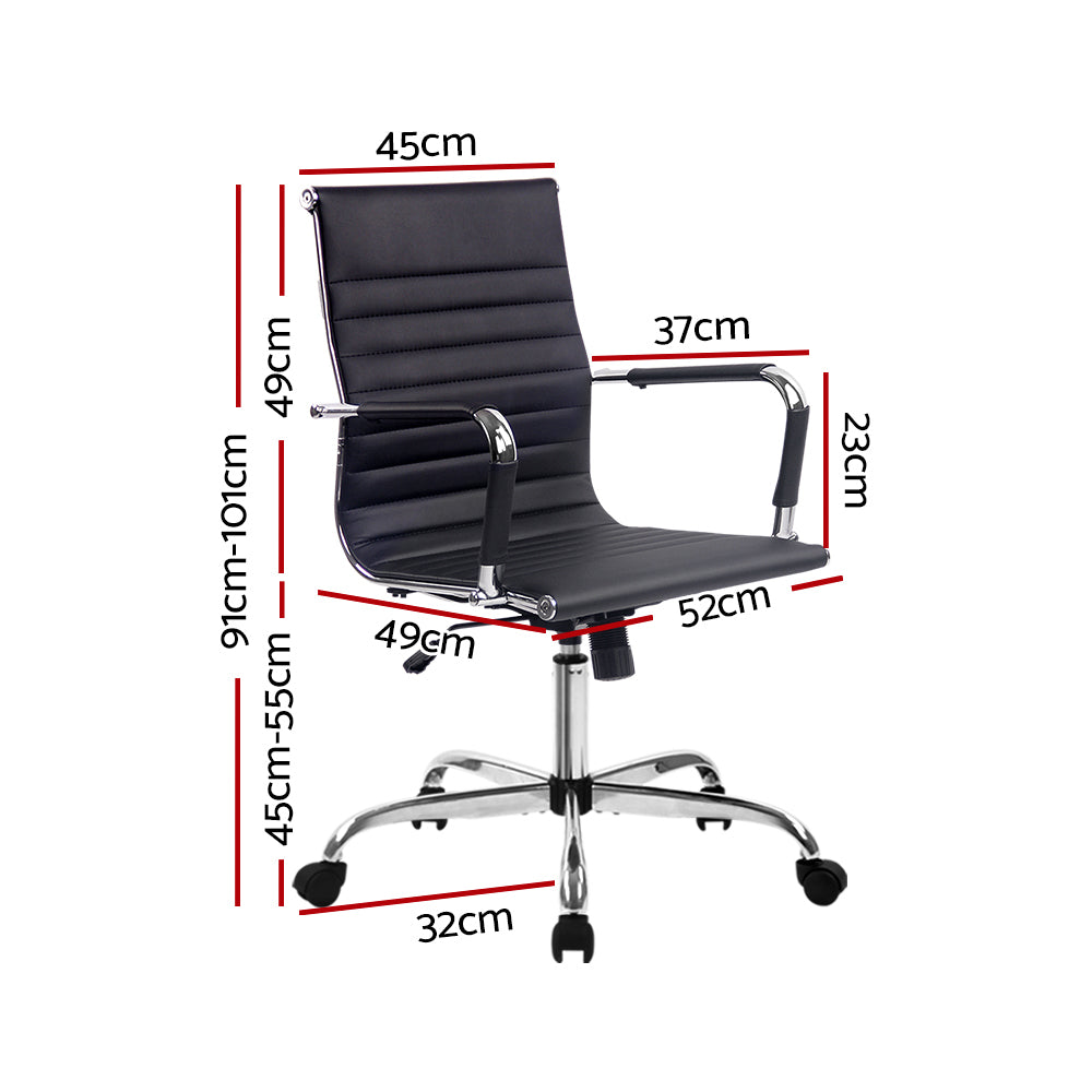 Artiss Office Chair Conference Chairs PU Leather Mid Back Black - TRENDZ