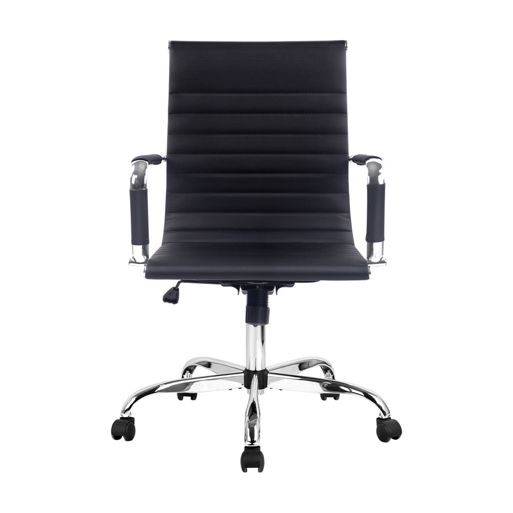 Artiss Office Chair Conference Chairs PU Leather Mid Back Black - TRENDZ