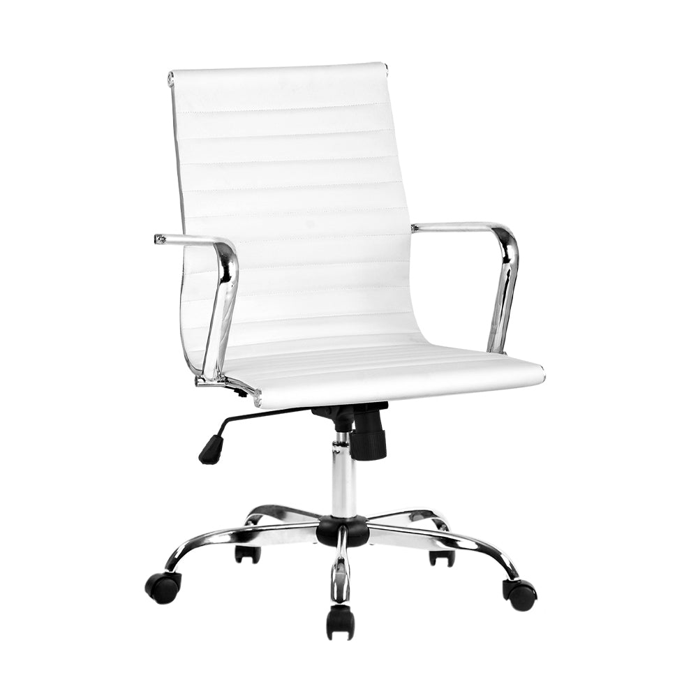 Artiss Office Chair Conference Chairs PU Leather Mid Back White - TRENDZ