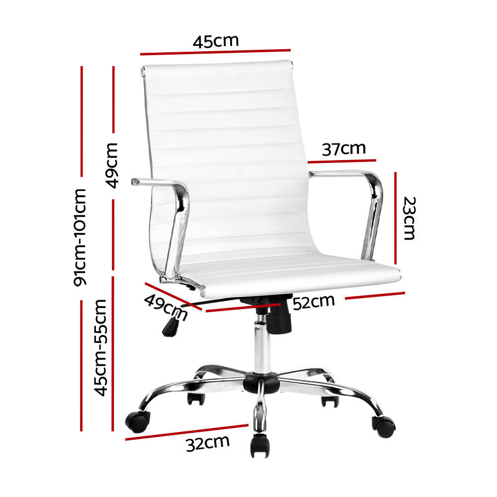 Artiss Office Chair Conference Chairs PU Leather Mid Back White - TRENDZ