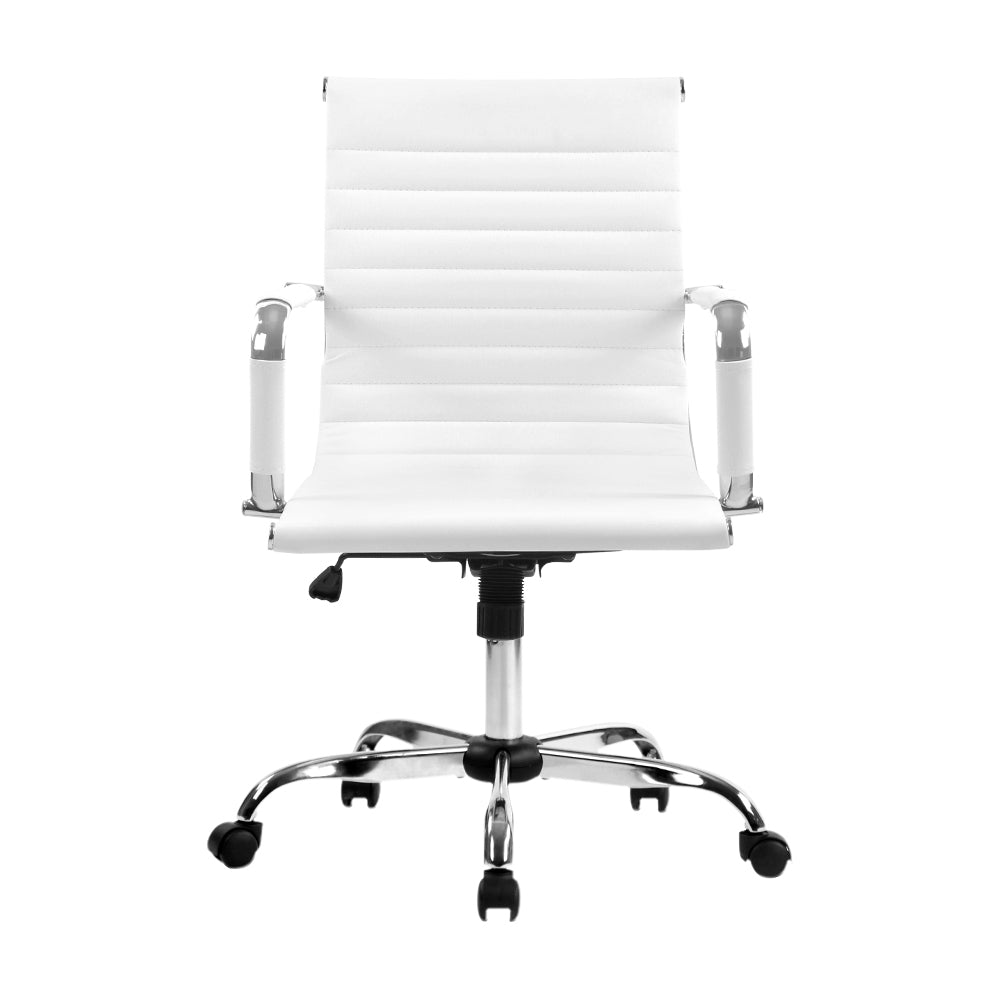 Artiss Office Chair Conference Chairs PU Leather Mid Back White - TRENDZ
