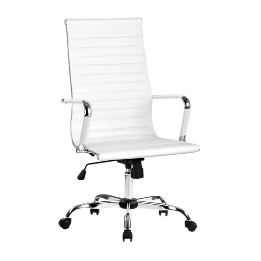 Artiss Office Chair Conference Chairs PU Leather High Back White - TRENDZ
