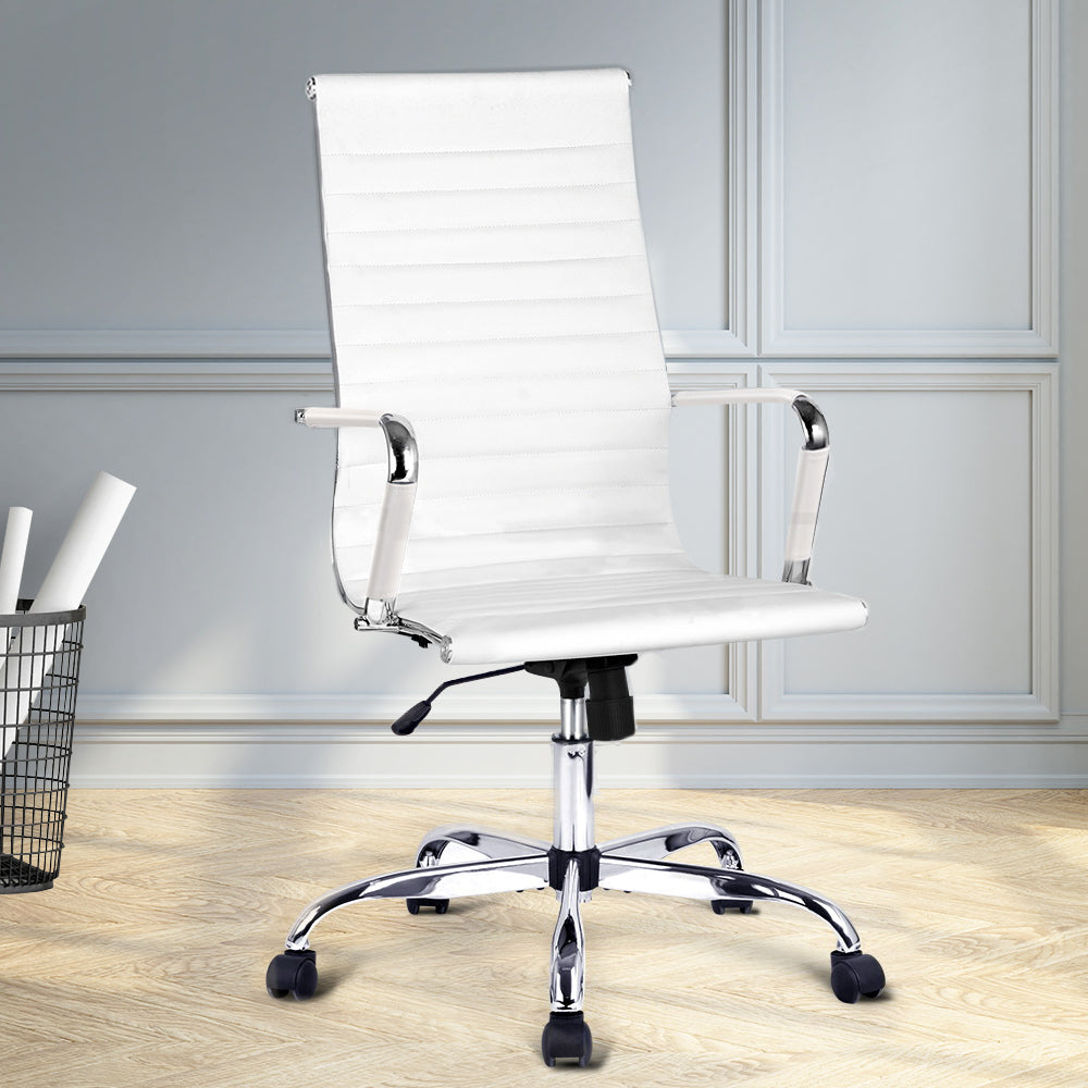 Artiss Office Chair Conference Chairs PU Leather High Back White - TRENDZ