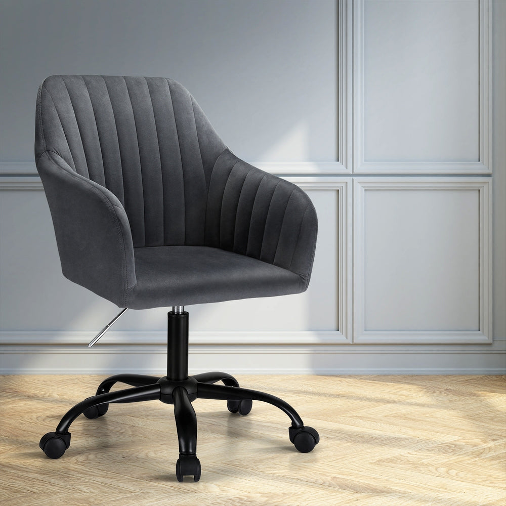 Artiss Office Chair Velvet Seat Dark Grey - TRENDZ