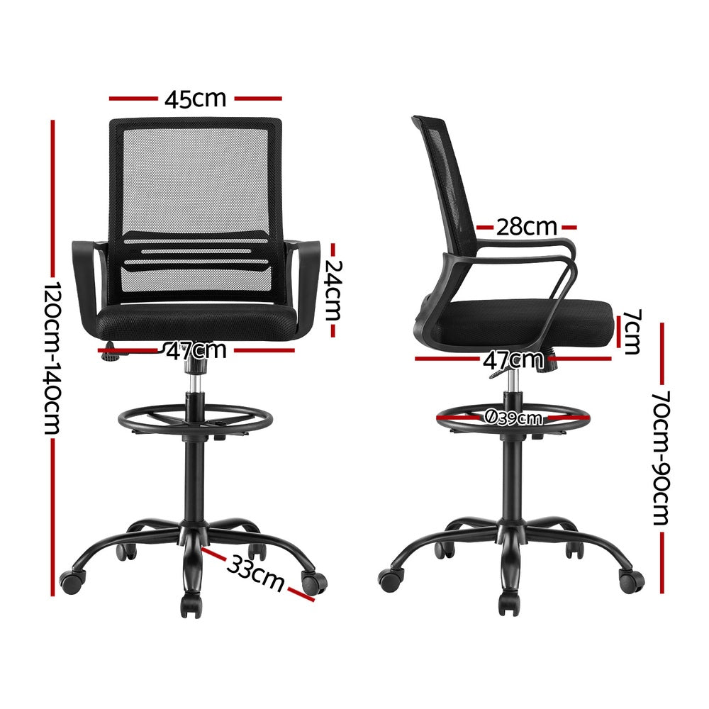 Artiss Office Chair Drafting Chairs Stool Computer Desk Studios Mesh Black - TRENDZ
