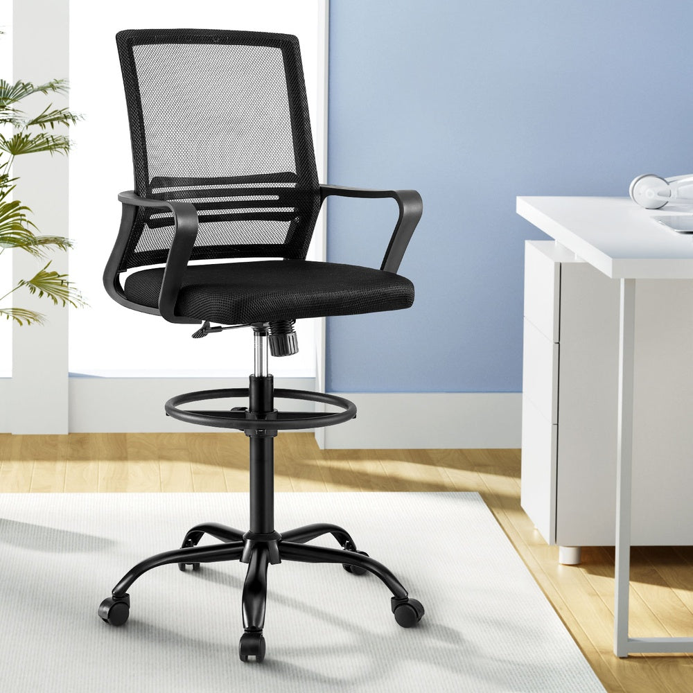 Artiss Office Chair Drafting Chairs Stool Computer Desk Studios Mesh Black - TRENDZ