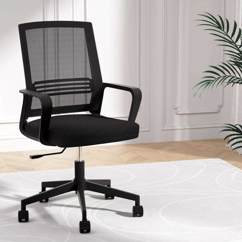 Artiss Mesh Office Chair Computer Gaming Desk Chairs Work Study Mid Back Black - TRENDZ