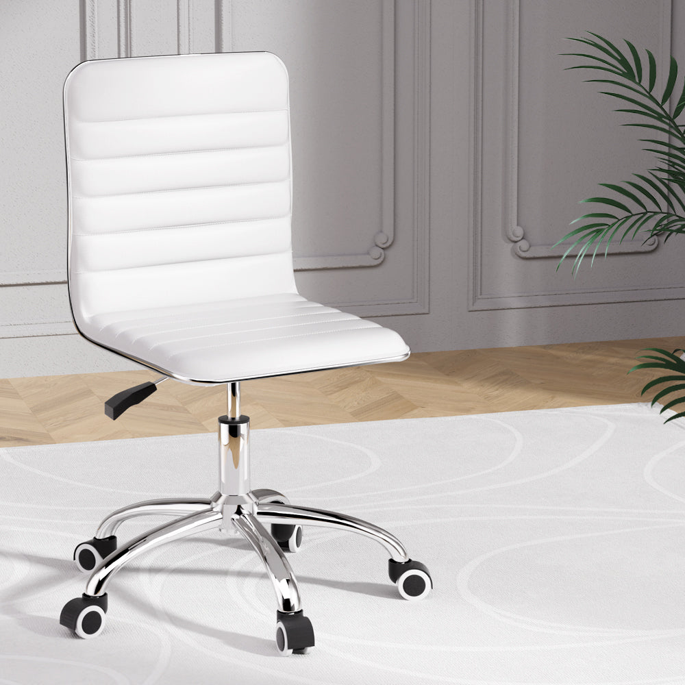 Artiss Office Chair Conference Chairs PU Leather Low Back White - TRENDZ