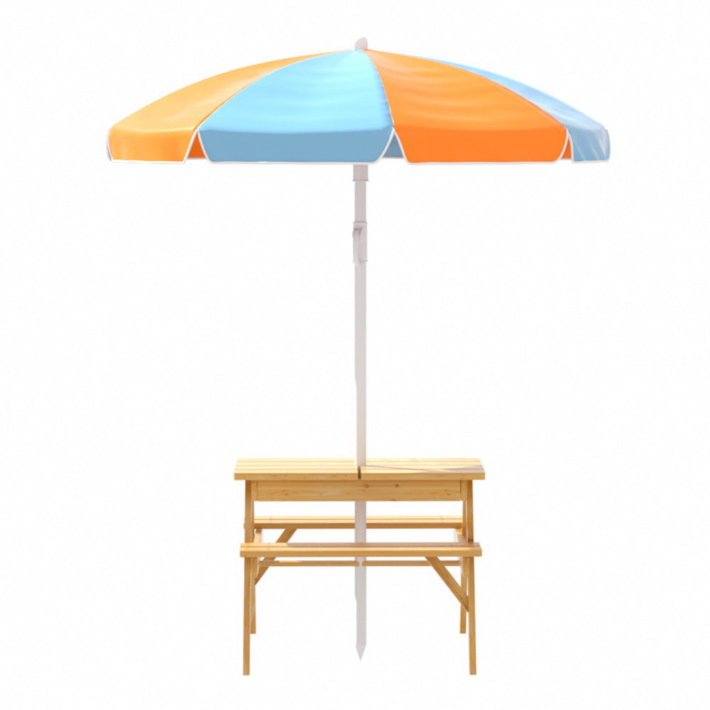 Keezi Kids Outdoor Table and Chairs Picnic Bench Umbrella Set Water Sand Pit Box - TRENDZ