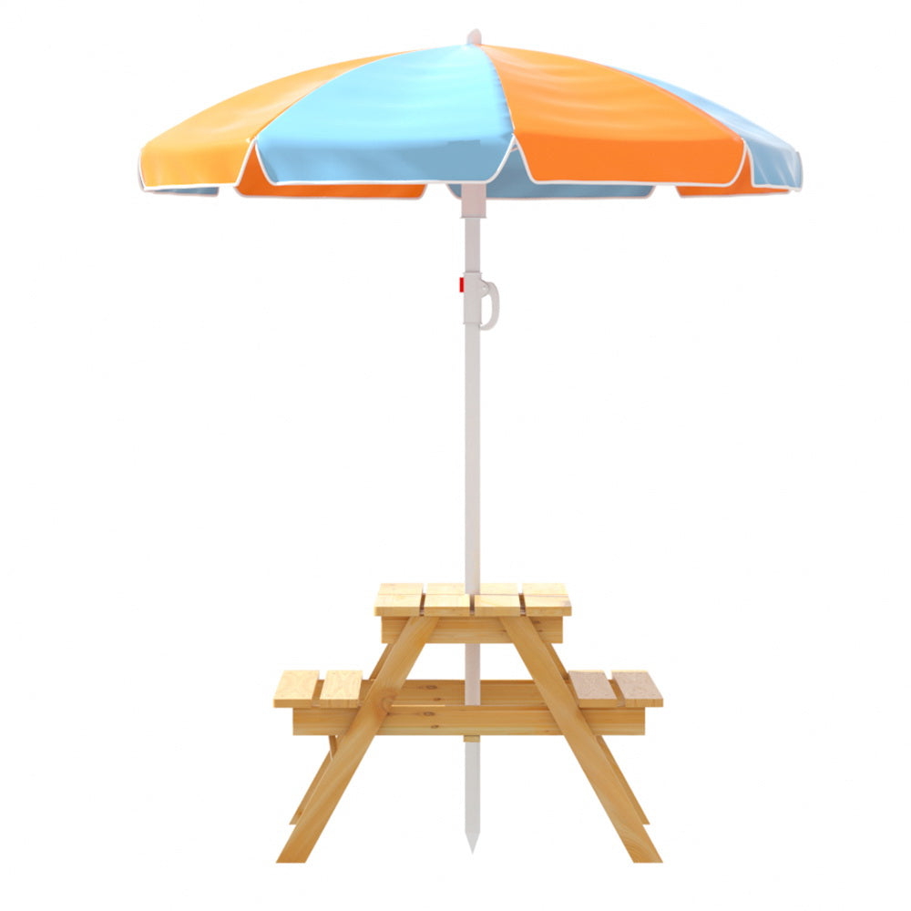 Keezi Kids Outdoor Table and Chairs Picnic Bench Umbrella Set Water Sand Pit Box - TRENDZ