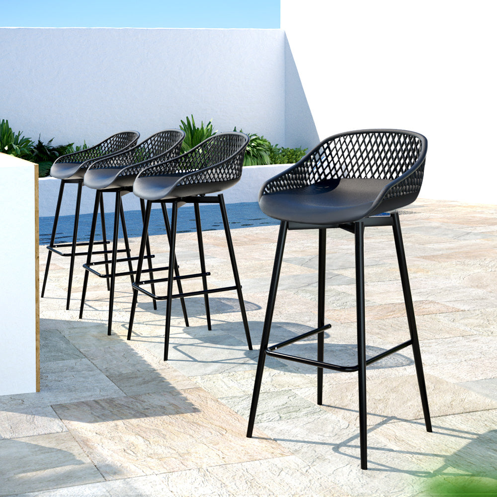 Gardeon 4x Outdoor Bar Stools Plastic Black - TRENDZ