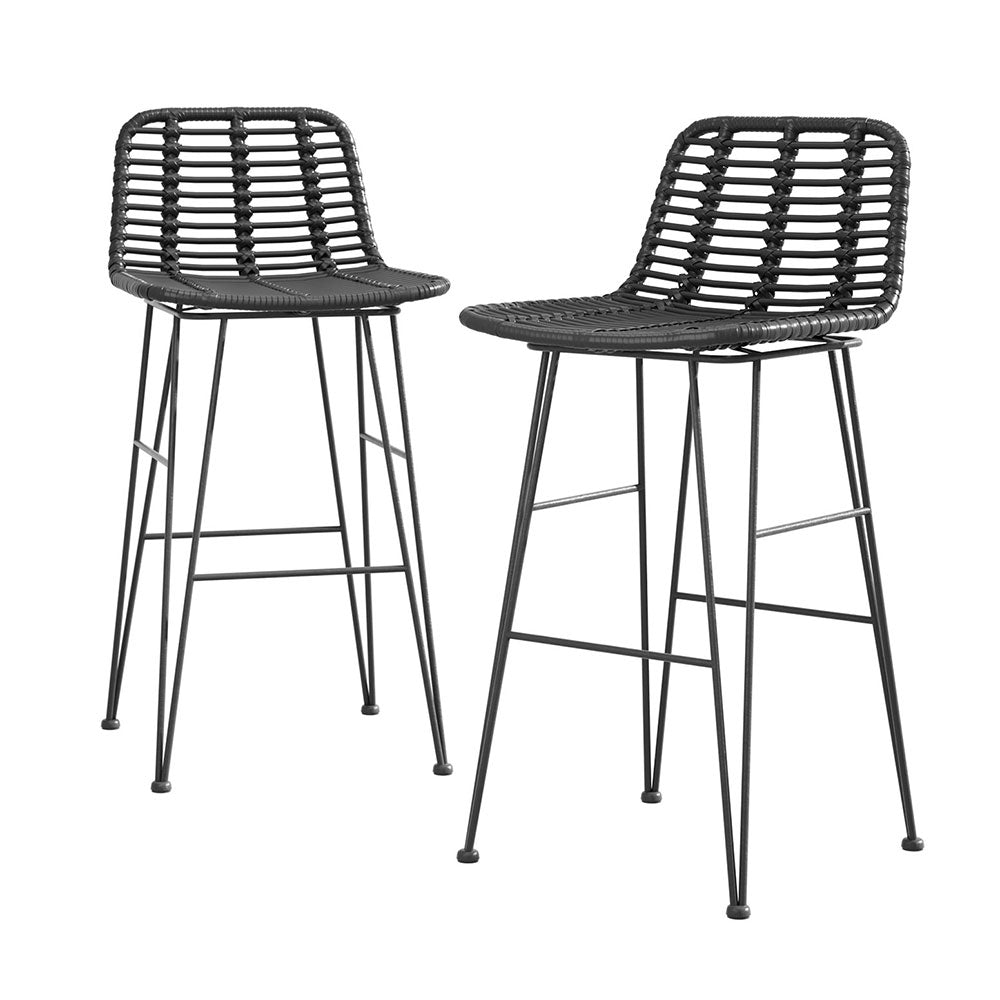 Gardeon 2x Outdoor Bar Stools Rattan Black - TRENDZ
