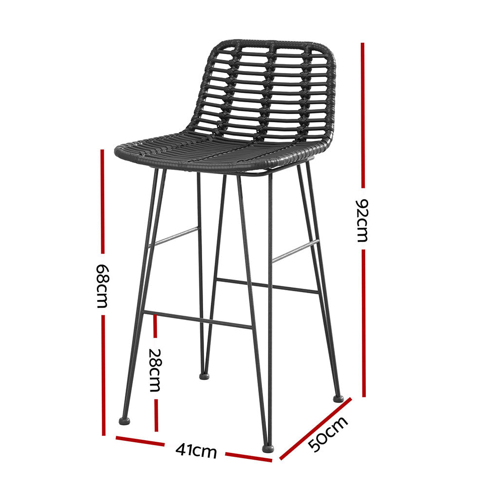 Gardeon 2x Outdoor Bar Stools Rattan Black - TRENDZ