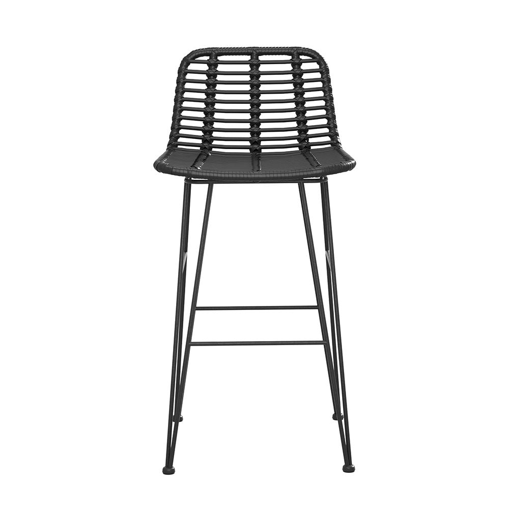 Gardeon 2x Outdoor Bar Stools Rattan Black - TRENDZ