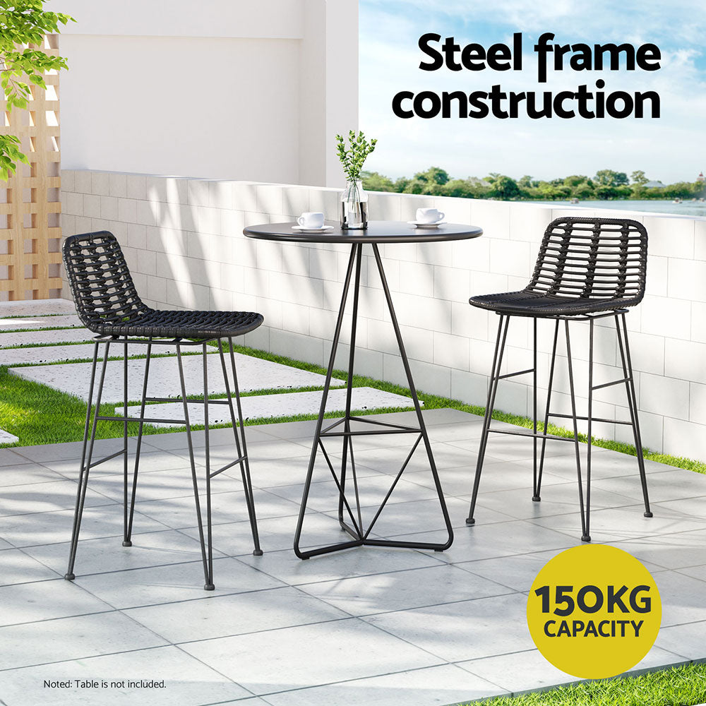 Gardeon 2x Outdoor Bar Stools Rattan Black - TRENDZ