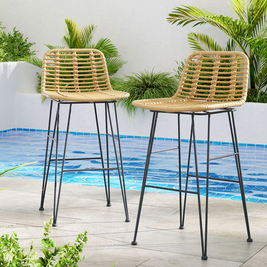 Gardeon 2x Outdoor Bar Stools Rattan Nature - TRENDZ