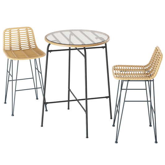 Gardeon 3-Piece Outdoor Bar Set Wicker Table Chairs Patio Bistro - TRENDZ
