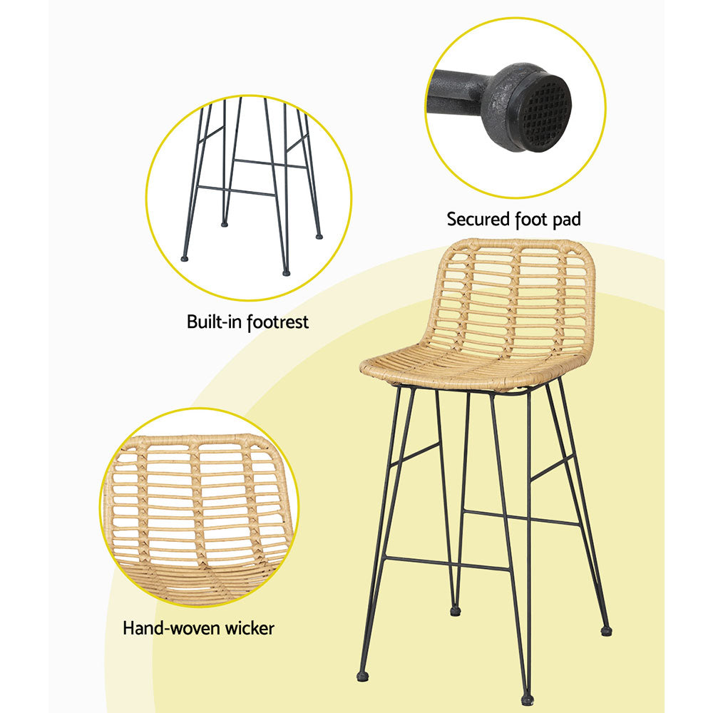 Gardeon 3-Piece Outdoor Bar Set Wicker Table Chairs Patio Bistro - TRENDZ