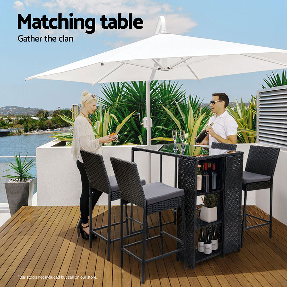 Gardeon Outdoor Bar Table Wicker Dining Bistro Glass Desk Steel Patio Furniture Black - TRENDZ