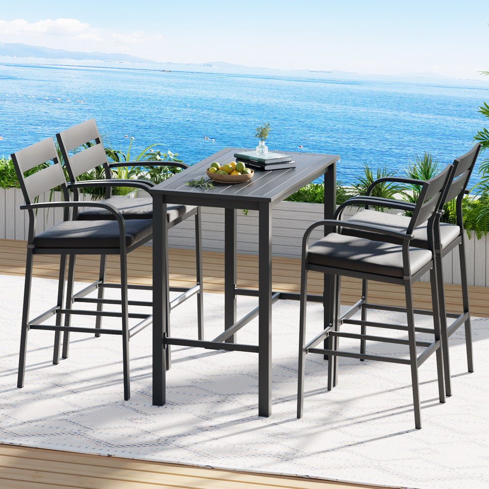 Gardeon Outdoor Bar Set 5-Piece Patio Dining Chairs Aluminium Table Stools - TRENDZ