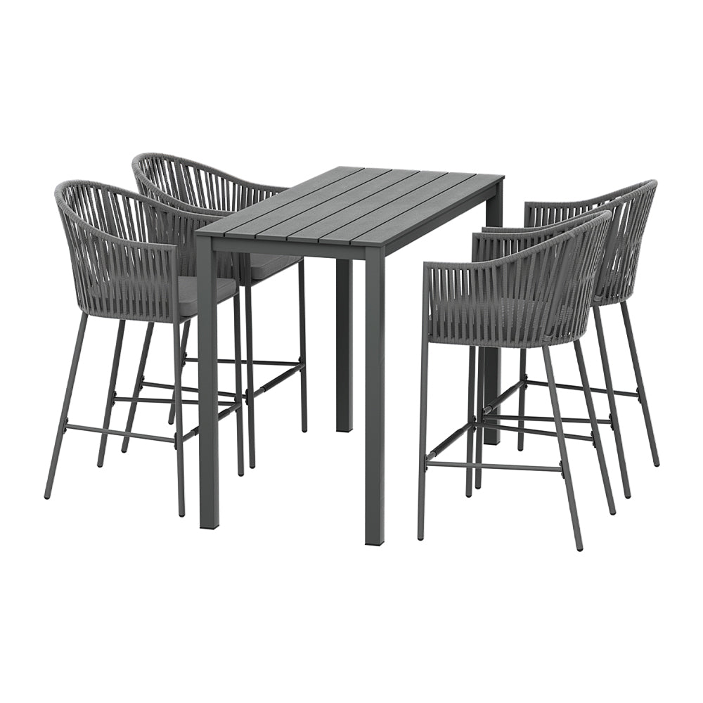 Gardeon 5-Piece Outdoor Bar Set Dining Table Rope Chair Patio Bistro Set - TRENDZ