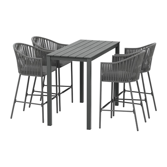 Gardeon 5-Piece Outdoor Bar Set Dining Table Rope Chair Patio Bistro Set - TRENDZ