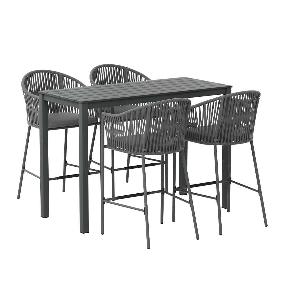 Gardeon 5-Piece Outdoor Bar Set Dining Table Rope Chair Patio Bistro Set - TRENDZ