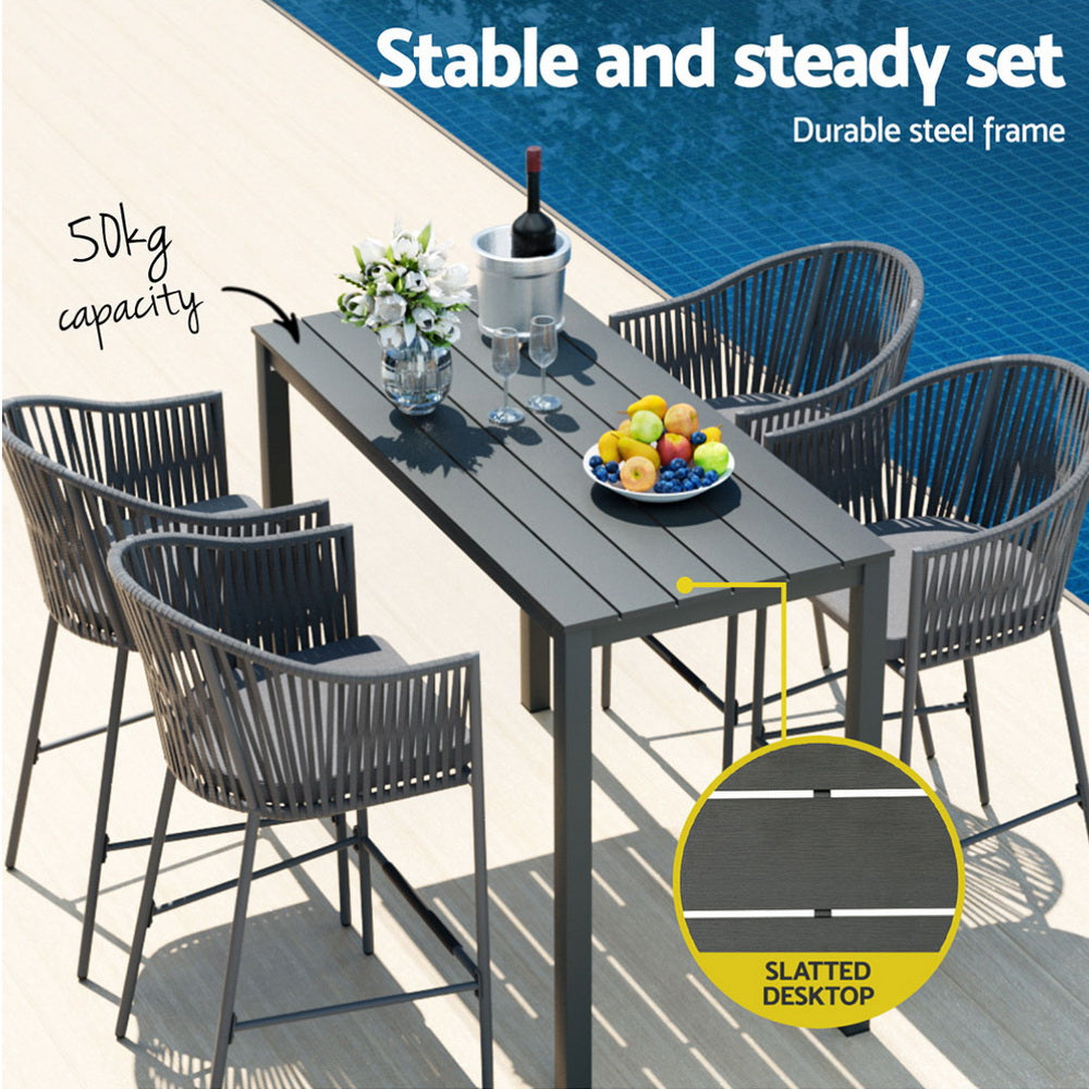 Gardeon 5-Piece Outdoor Bar Set Dining Table Rope Chair Patio Bistro Set - TRENDZ