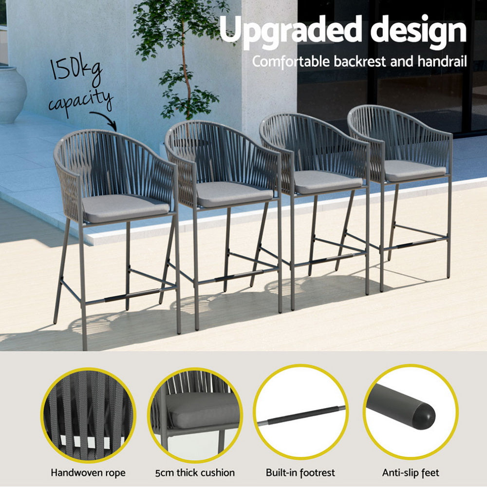 Gardeon 5-Piece Outdoor Bar Set Dining Table Rope Chair Patio Bistro Set - TRENDZ