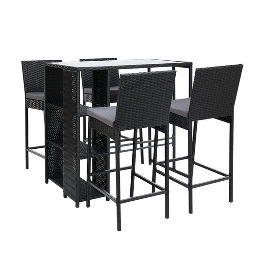 Gardeon 5-Piece Outdoor Bar Set Patio Dining Chairs Wicker Table Stools - TRENDZ